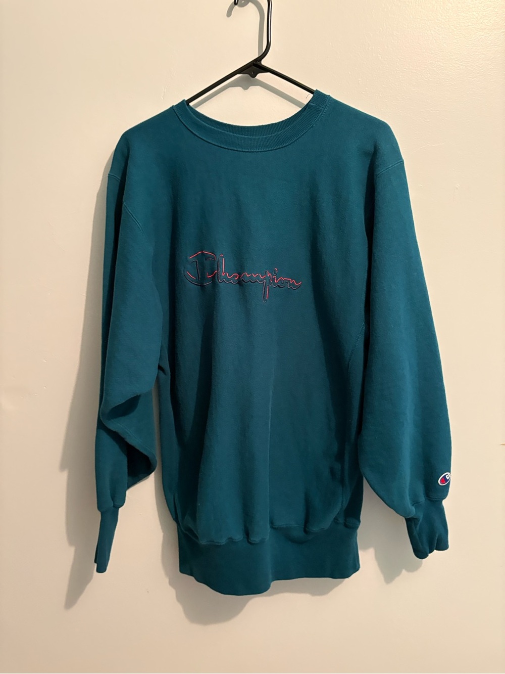 Vintage Champion Crewneck Sweatshirt Teal Red XL Reverse Weave Heavy Women's VTG